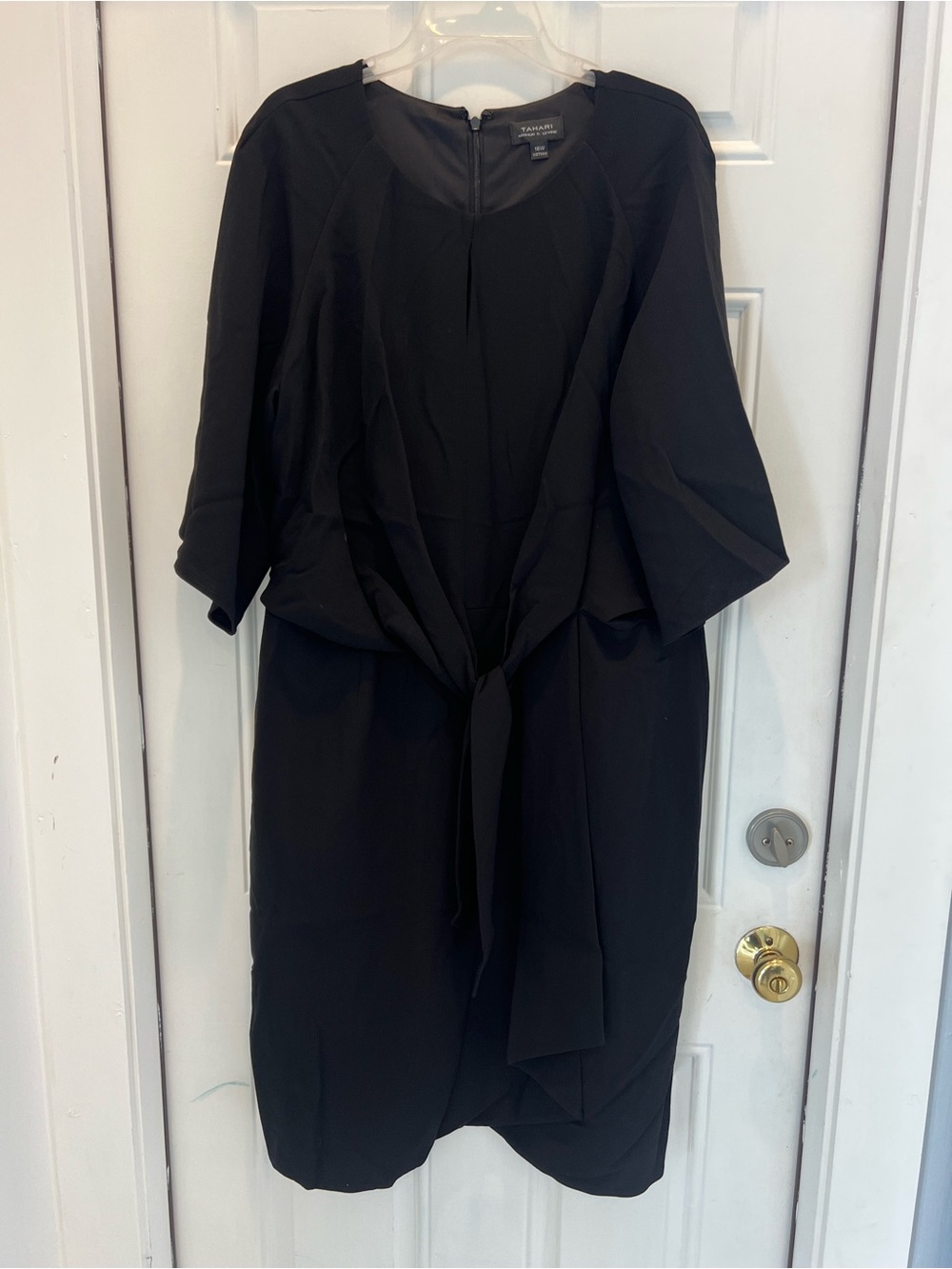 Tahari Arthur S. Levine Women's Black Solid Midi Knee Dress 3/4 Sleeve 16W #290